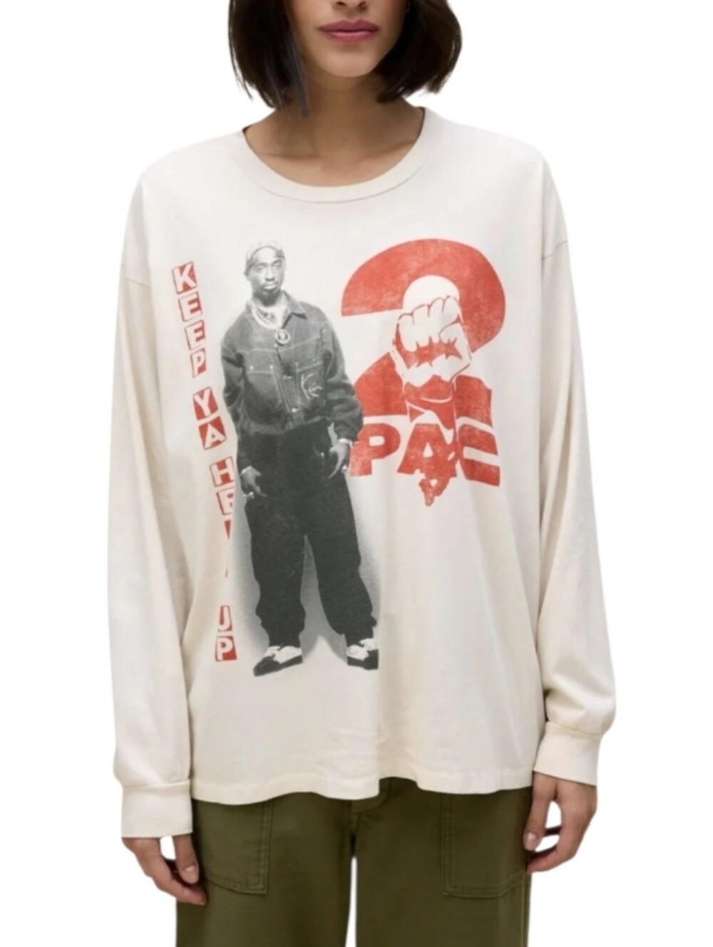 Daydreamer Tupac Keep Ya Head Up Merch Long Sleeve Dirty White NWT
